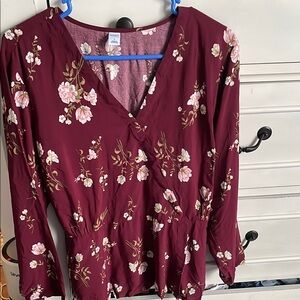 Old Navy Burgundy Floral Blouse